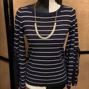 Navy and white striped sweater